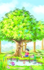 Fototapeta na wymiar Boy Under A Tree