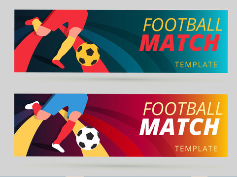 Set of vector football match flyer background with ball and player