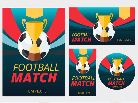 Set of vector football match flyer, poster, badge and banner background