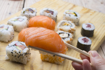 Fresh Homemade Sushi Roll against a background