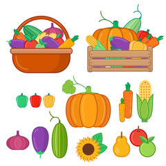 Fruits and vegetables collection in flat style