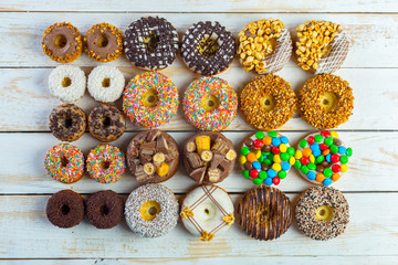 Donut. Sweet icing sugar food. Dessert colorful snack.