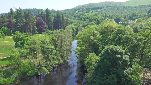 Lake Vyrnwy Dam - View over river Vyrnwy outlet: Powis, Wales, United Kingdom - June 5th 2015