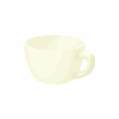 Empty white cup icon, cartoon style