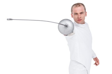 Swordsman practicing with fencing sword