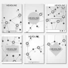 Science vector background. Modern vector templates for brochure, flyer, cover magazine or report in A4 size. Molecule structure and communication on the blue background.