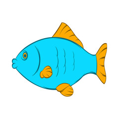 Blue fish icon, cartoon style