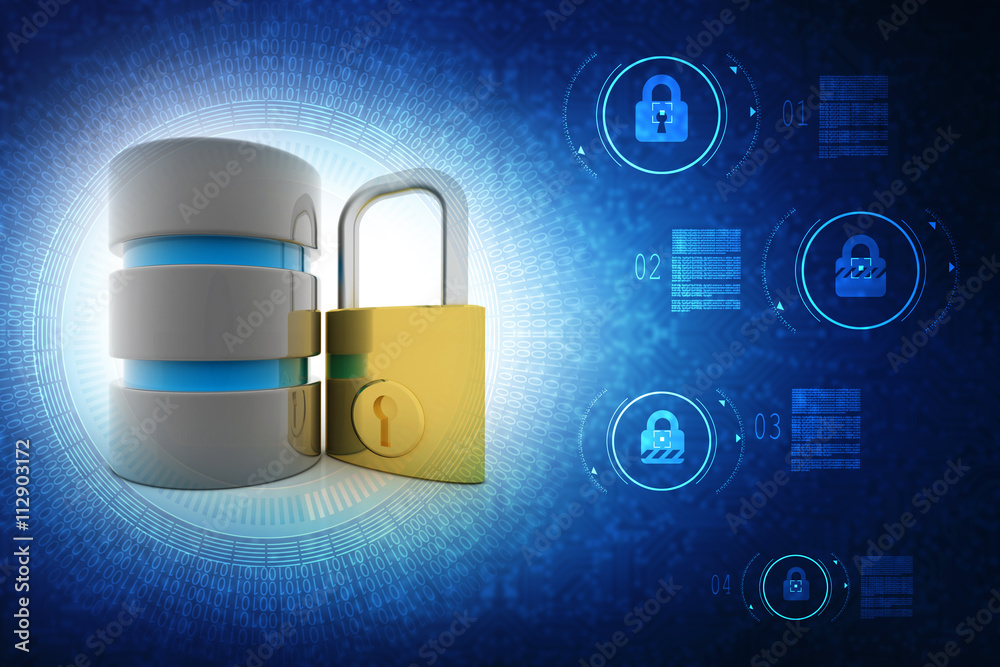 Poster 3d rendering database storage data base protected lock