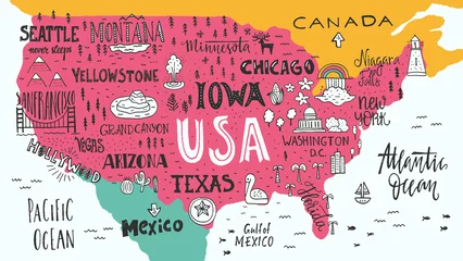 Foto auf Acrylglas Rosa Karte der USA