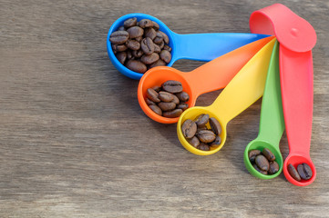 colorful measuring spoon with coffee