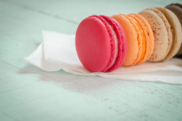 Close up of macaroons or macaron. A french sweet delicacy