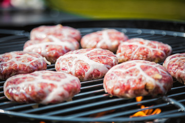 burgers on the grill, barbecue burgers Camping