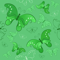 Green Seamless Pattern with Butterflies