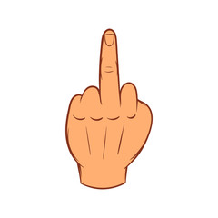 Middle finger hand sign icon, cartoon style