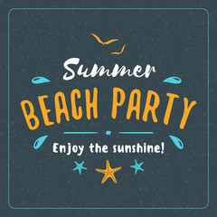 Vintage Hipster Summer Holidays Label or Badge. Beach Party. Vector Design Element on Dark Background