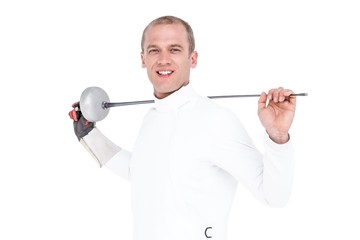 Swordsman holding fencing sword