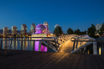 Pedestriqn Bridge in Vancouver Downtown at Night.