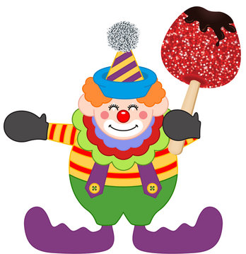 Clown holding candied apple
