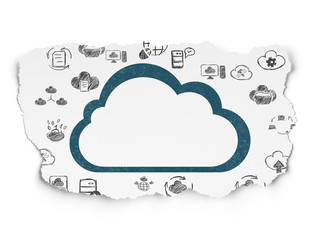 Cloud networking concept: Cloud on Torn Paper background