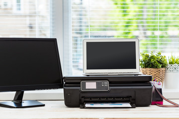 Printer and computer. Office table