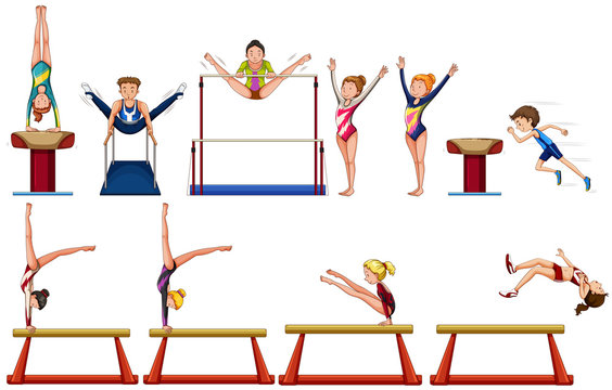 Different types of gymnastics with equipments