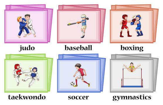 Wordcards for six different sports