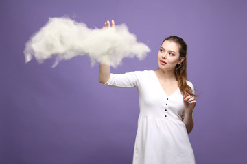 Young woman and cloud, cloud computing concept