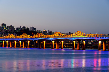 Dongho bridge over Hangang or Han river, Seoul, Korea, at night