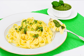 Fettuccine and Tagliatelle with Basil Pesto