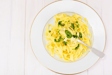 Fettuccine and Tagliatelle with Basil Pesto