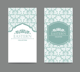 Vintage card design for greeting card, invitation,banner. Set of Retro eastern background.