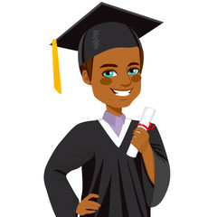 African american boy student smiling on graduation day holding diploma on hand