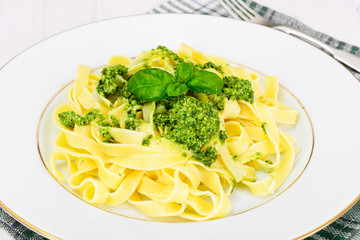 Fettuccine and Tagliatelle with Basil Pesto