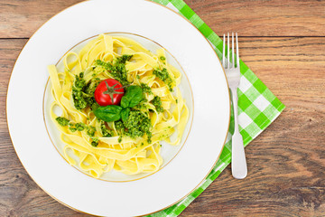 Fettuccine and Tagliatelle with Basil Pesto