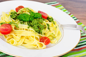 Fettuccine and Tagliatelle with Basil Pesto