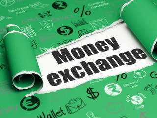 Money concept: black text Money Exchange under the piece of  torn paper