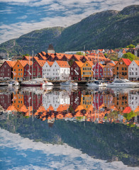 Famous Bryggen street in Bergen, UNESCO World Heritage Site, Norway - obrazy, fototapety, plakaty