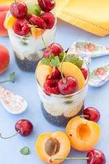 Chia Pudding mit Joghurt und Fruechten