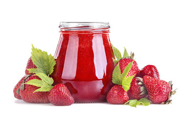 Healthy strawberry juice with pulp on a white background