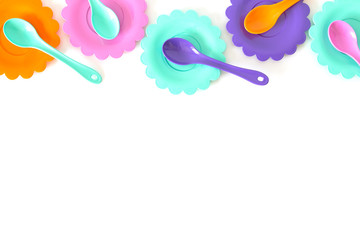 Pink, purple, aquamarine, color plates set isolated on white