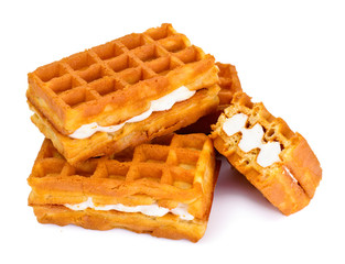 Vienna, Belgian Waffles Isolated on White Background Studio Phot
