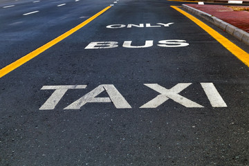 Bus and taxi sign painted on street