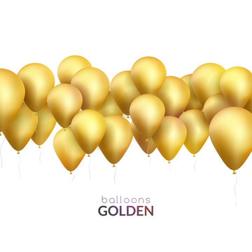 Celebration background with golden balloons. Vector banner for party invitation.