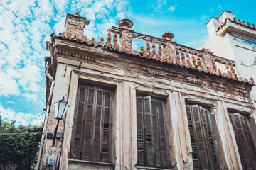 Decayed facade on old building