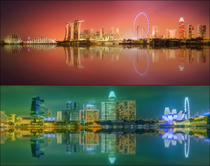 Fototapeta na wymiar Beautiful cityscape set and collage of Marina Bay