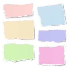 Set of pastel color paper tears with soft shadow isolated