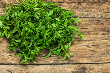 spearmint on a wooden table