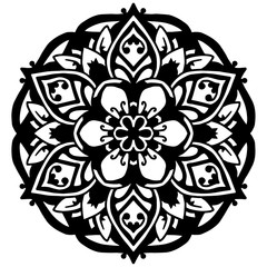 Ornamental round floral pattern. Colorful ornament with vintage elements Mandala. Vector Ethnic Oriental Circle Ornament. Monochrome Colors, Round lace napkin White and black abstract floral element