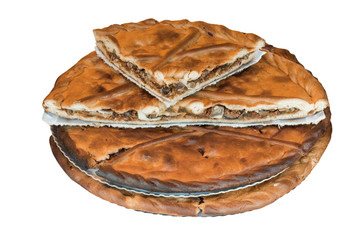 Pie with chicken isolated on white background