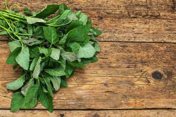 greens on a wooden table